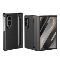Leather Hinge Protection Cover with Front Glass & Pen Holder - Galaxy Z Fold 7 (Black)
