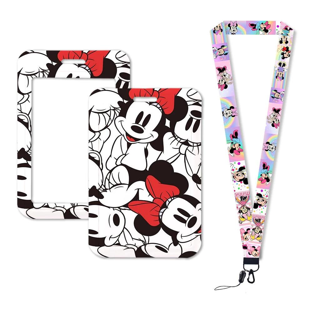 

Disney Mickey Minnie ID Card Holder Lanyards Business Neck Strap Retractable Clip Credit Card Case Badge Holder Keychain