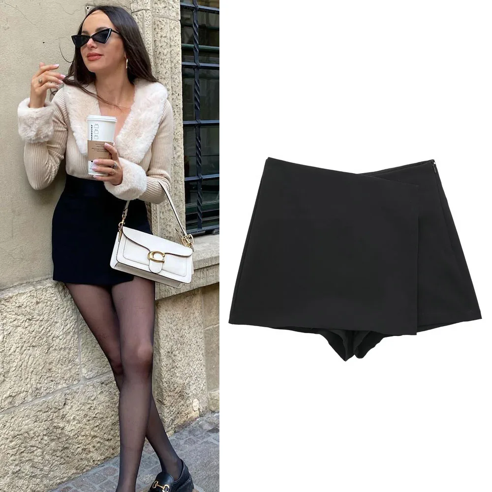 Floerns Pantalones Cortos Asimétricos De Cintura Alta Para Mujer, Azul Marino