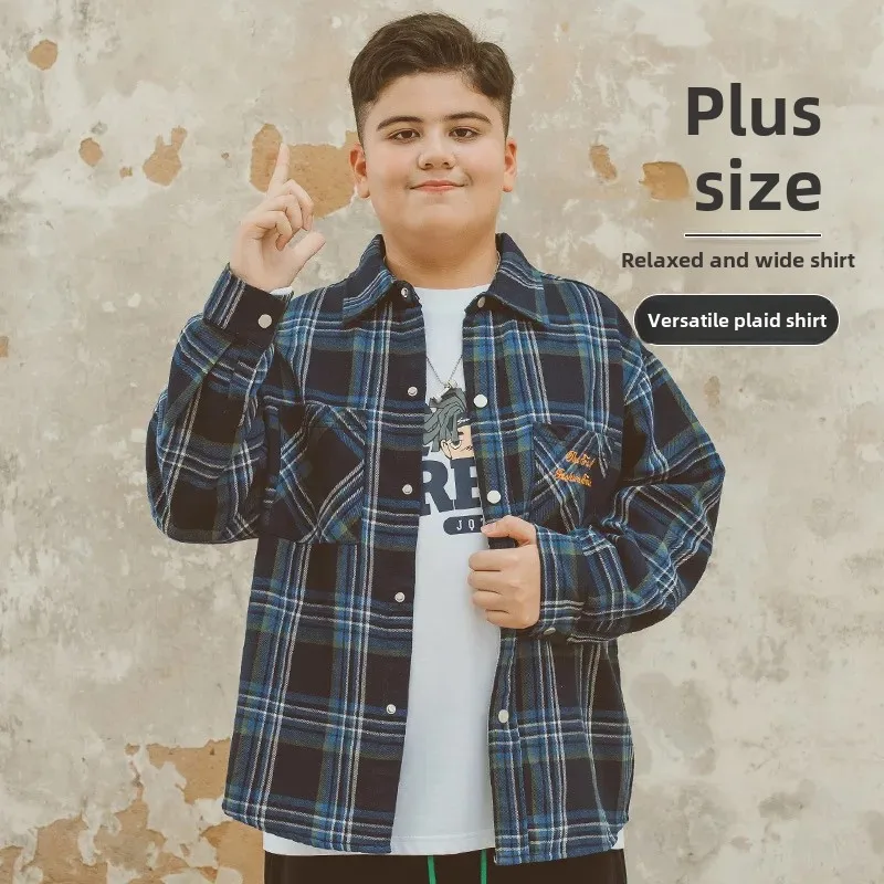 Plus Size Boys Long Sleeve Shirt Autumn New Plaid Base Layer Shirt for Big Kids Toddler Boy Clothing Chinese Brand AE Stock