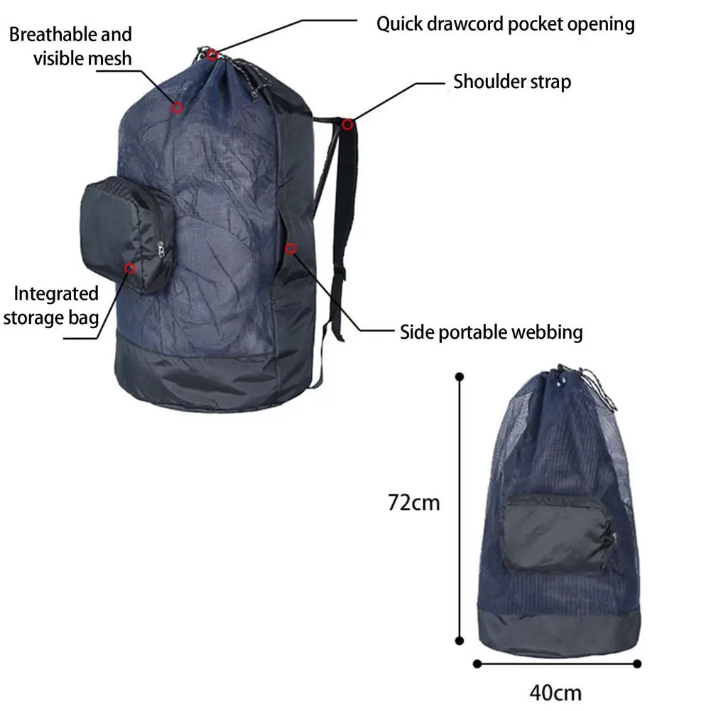 40L Mesh Backpack For Women Men Lightweight Folding Drawstring Pouch Volleyball Storage Bag For Outdoor Beach Travel