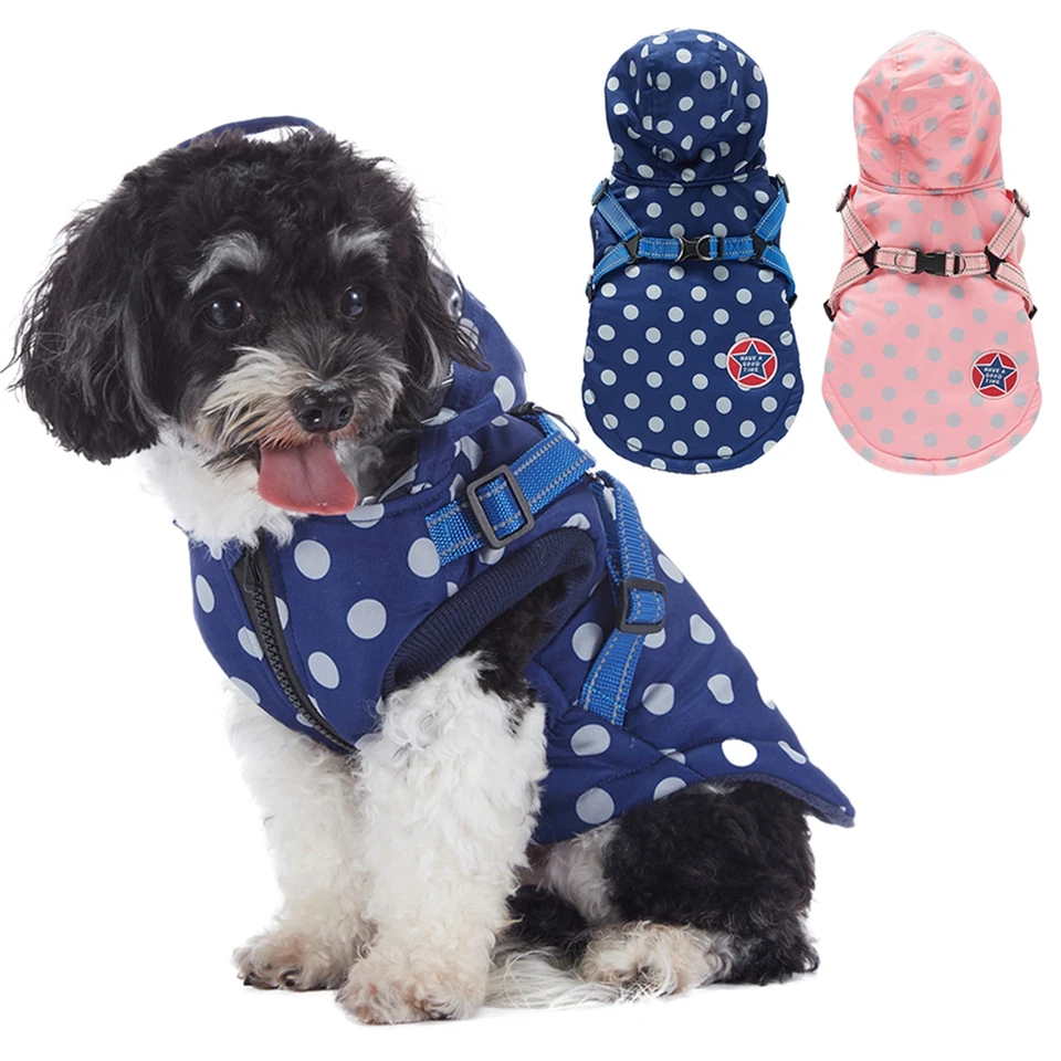 Winter Waterproof Dog Coat with Harness for Small Pets