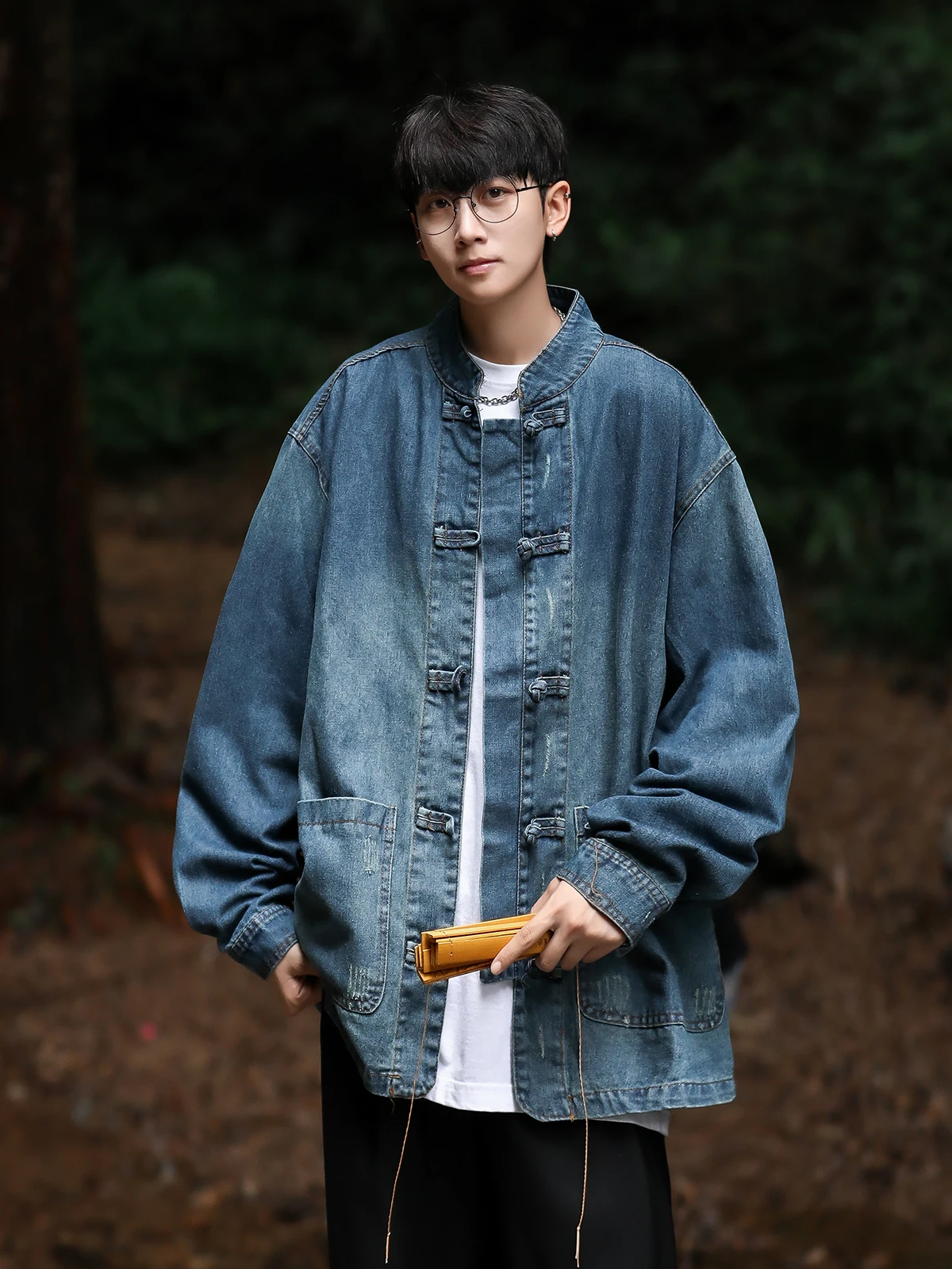 New Chinese Sle Retro Buttoned Denim irt Jaet Men's Loose Casual Trendy Tang Costume Jaet Autumn Season Youth Faion