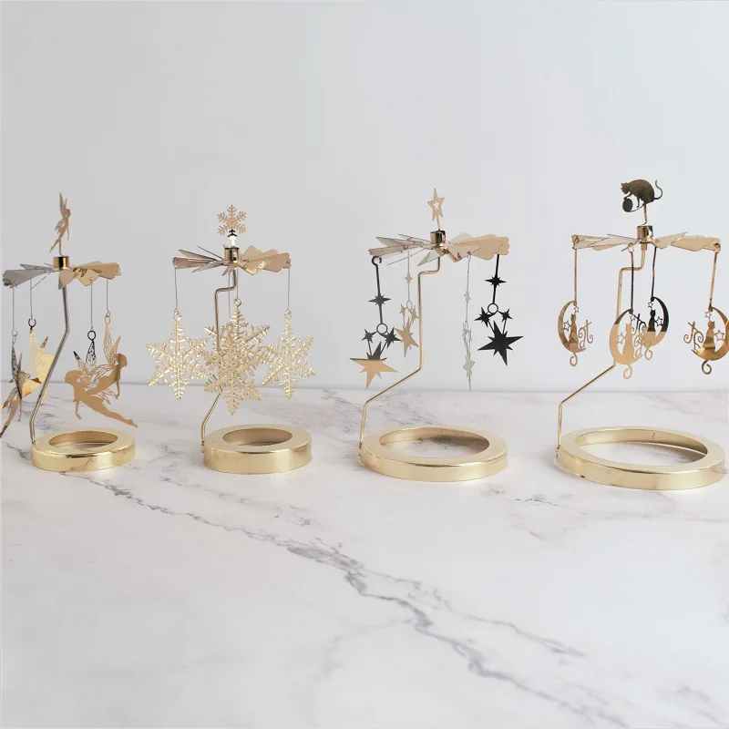 Christmas Decoration Aromatherapy Glass Candle Cup Lid Stainless Steel Rotating Carousel Candle Holder Walking Light Candlestick christmas decorations candle holders