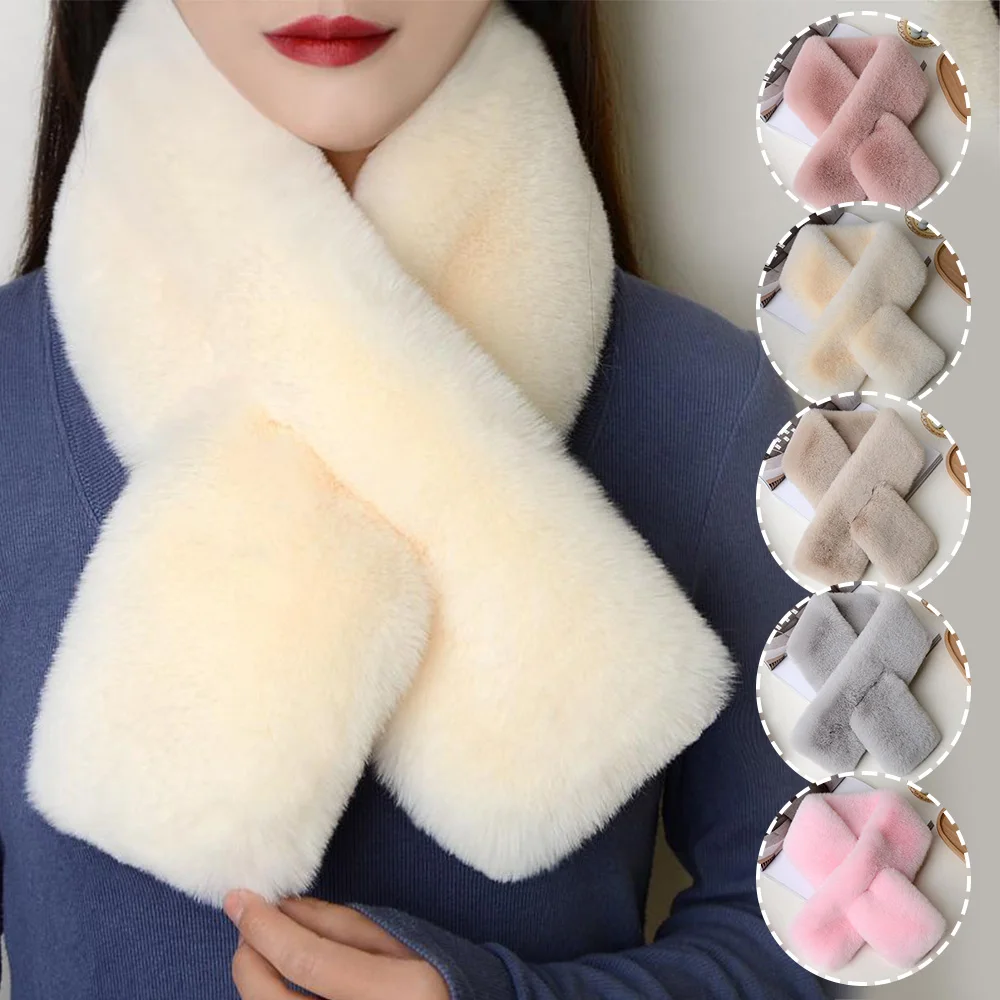 52338-83487c.jpg Faux Rabbit Fur Cross Scarf For Women Winter Warm Thicken Plush Neck Ring Scarves Elegant Solid Faux Rabbit Fur Cross Scarf For Women Winter Warm Thicken Plush Neck Ring Scarves Elegant Solid Color Fluffy Shawls Neck Warmer Mallzona