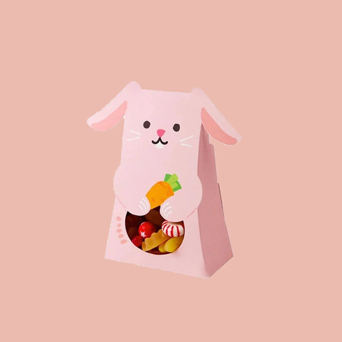 5PCS Easter Baking Packaging Nougat Packaging Box Candy Pink Bunny Pink bread box with window independent paper cup