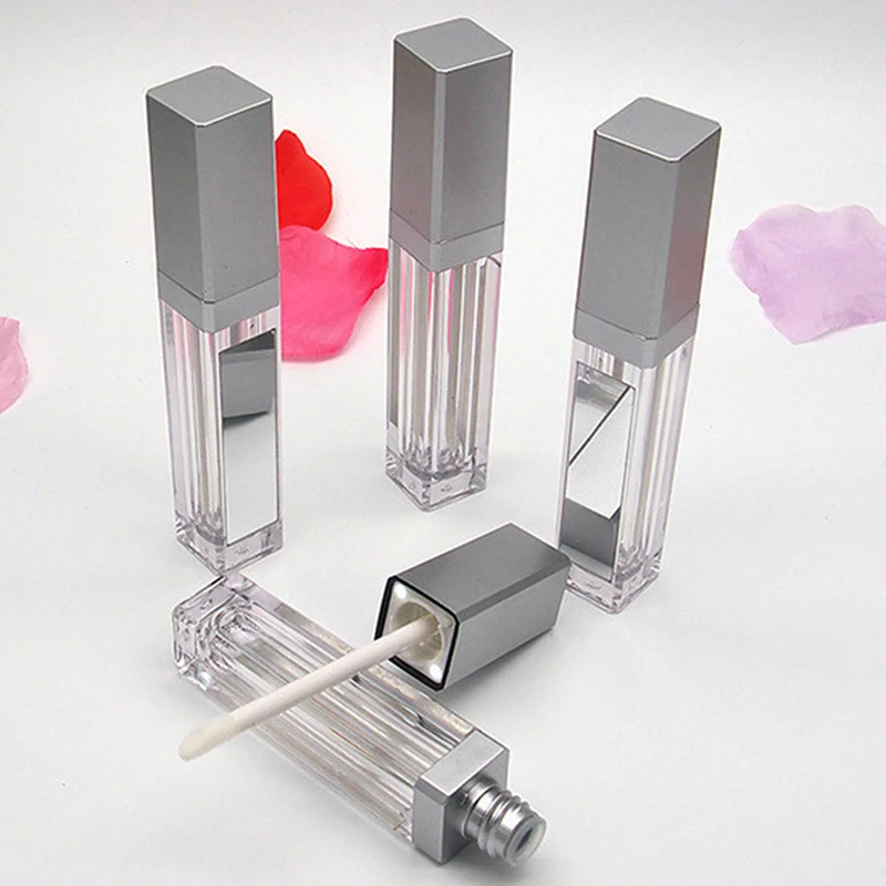 Empty Makeup DIY Lip gloss bottle Black/silver Square Lip Gloss Tube with LED Light mirror Labial glair bottle 7.5ml