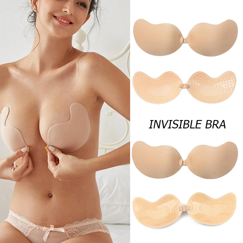 

Silicone Invisible Bra Adhesive Nipple Covers For Women Nude Push Up Strapless Nubra With Front Buckle Reusable Breast Patches