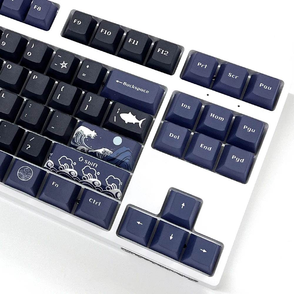 Chaves Coral Mar Keycaps Preto Inglês Cereja Perfil Pbt Tintura Sublimação Teclado Mecânico para mx Switch 1.75u Shift 129 - Imagem 3