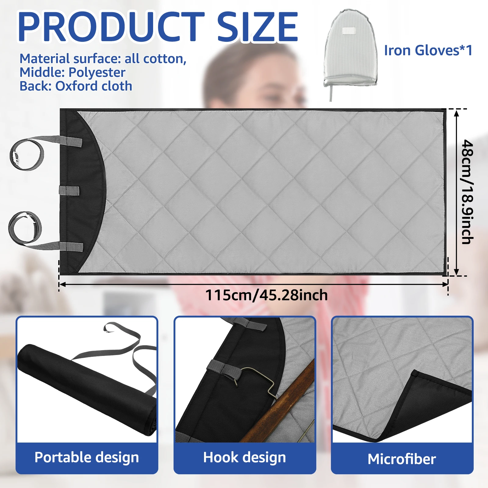 Bügelmatte 45x85cm - Baumwolle, Faltbar, Rutschfeste Unterseite Für Reisen