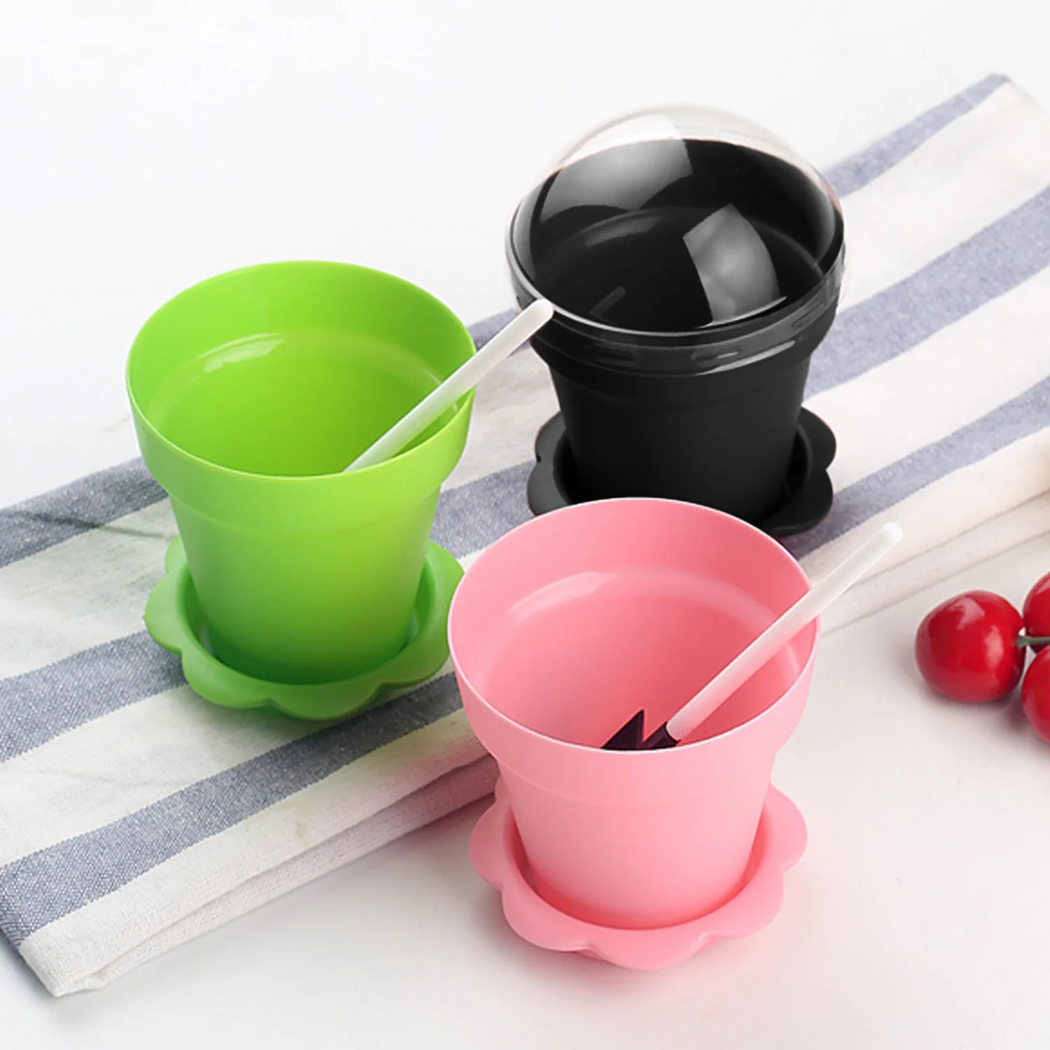 Behogar 10 Set Flowerpot Style DIY Baking Jelly Cake Mousse Yogurt Storage Holder Cup with Lids Shovel Scoops for Party Supplies