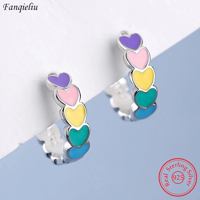 925 Sterling Silver Cute Heart Hoop Earrings Women New Jewelry Gift Trendy FQL21292 hoop earrings