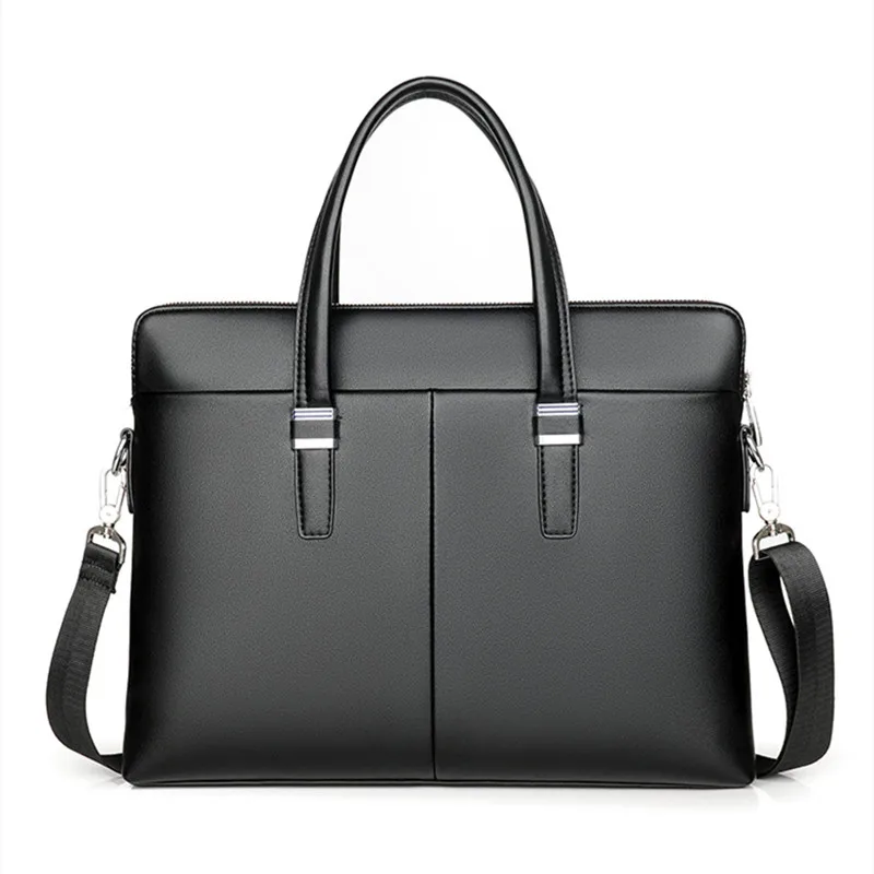 Business Zipper Briefcases Bag For Men Luxury Soft Leather Handbag Vintage Man Shoulder Messenger Bag Office Laptop Tote Bag