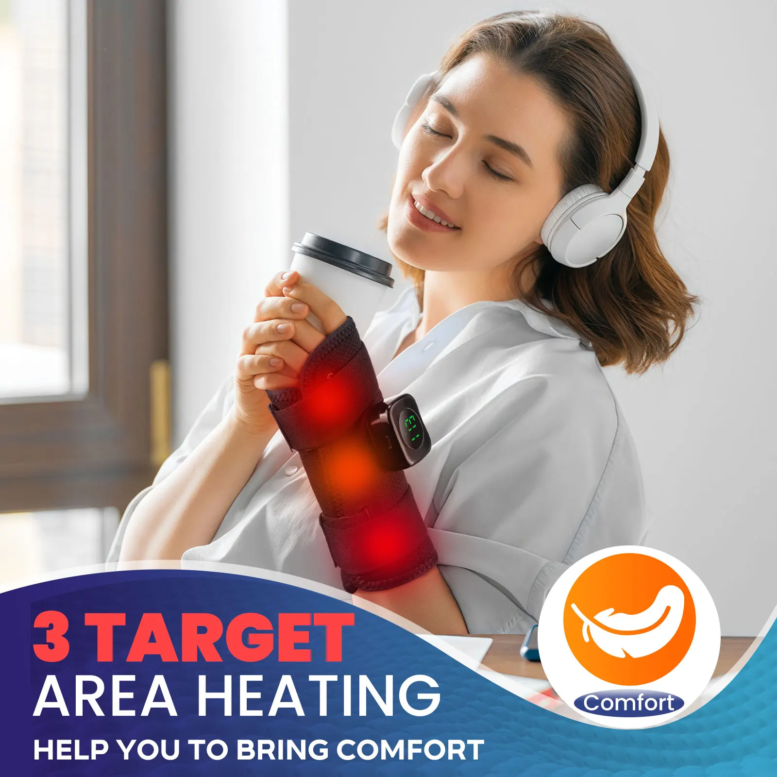 Wrist Heating Vibration Pad 3 Heat Level Heated Wrist Hot Therapy for Carpal Tunnel Relief Tendonitis Wrist Support Pad