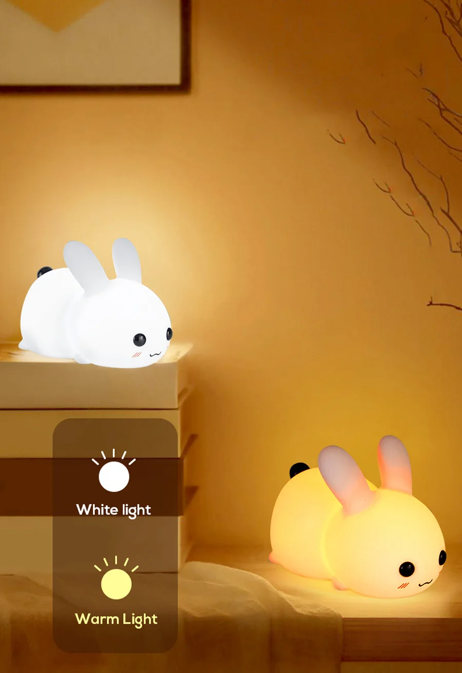 mi motion activated night light 2 Rabbit Night Light Silicone Dimmable Touch Sleeping Lights USB Rechargeable Children's Night Lamp RGB Remote Cute Feeding Lamps dinosaur light