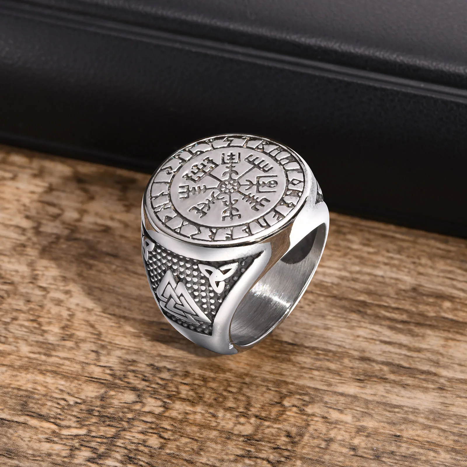 Viking Vegvisir Compass Ring - Stainless Steel Norse Symbol Ring For Men - View #2