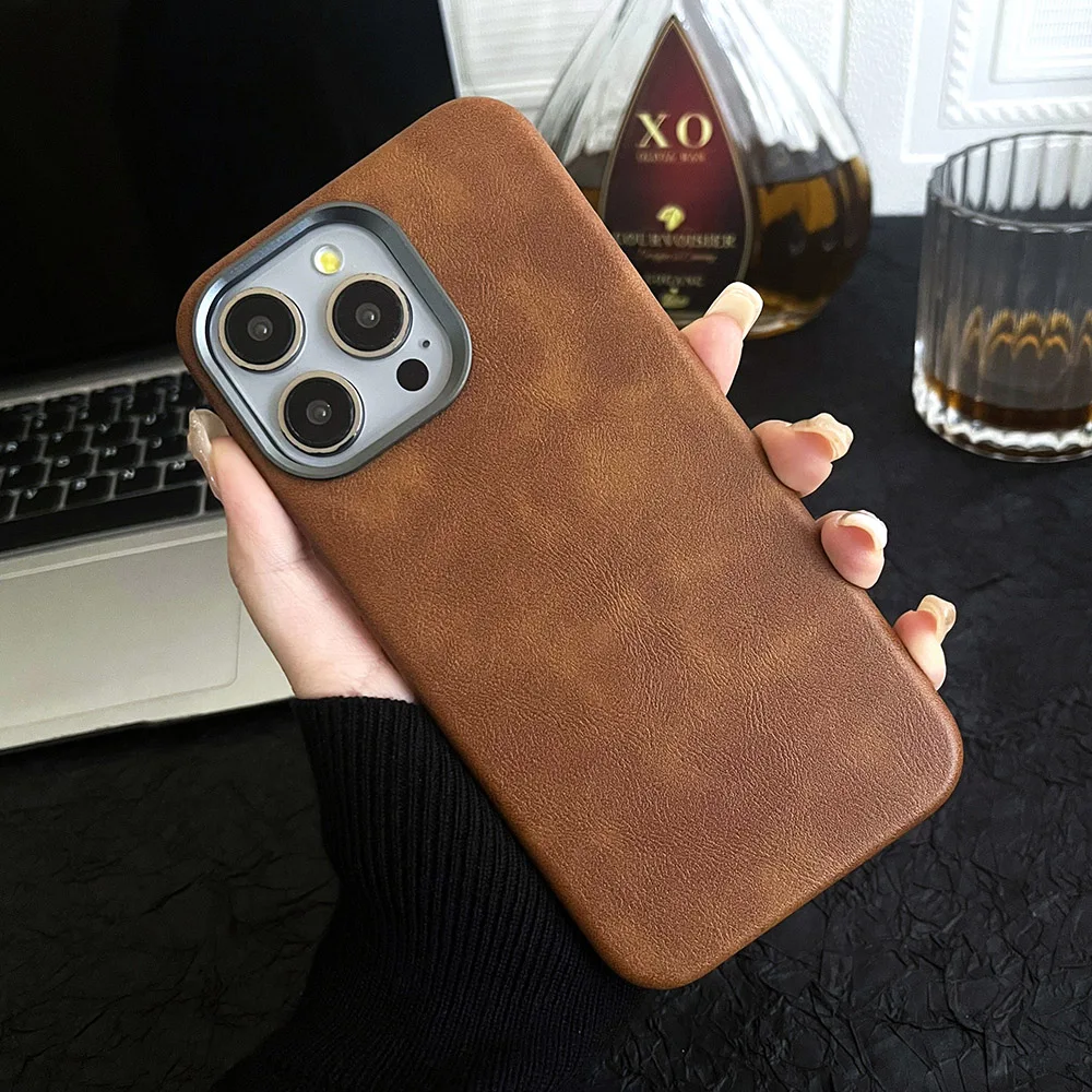 Premium Vintage Leather Magnetic Phone Case with Wireless Charging and Shockproof Back Cover