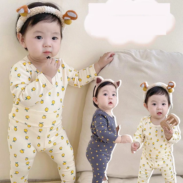 Toddler Underwear Suits Pure Cotton Warm High Waist Pants+Long Sleeve  O-neck Top Sets Baby Girls Boys New Cute 0-3years Pajamas