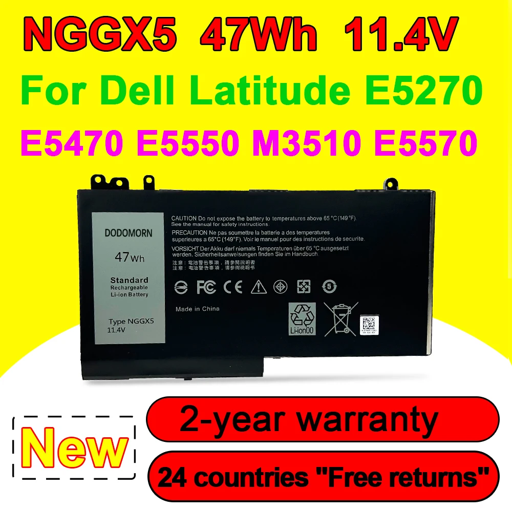 

New NGGX5 Laptop Battery For Dell Latitude E5270 E5470 E5550 E5570 M3510 Series 954DF JY8D6 0JY8D6 11.4V 47Wh Rechargeable