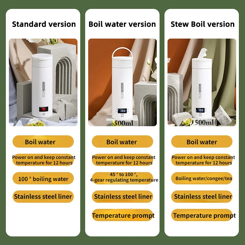 110V/220V Portable Electric Kettle Travel Boil Water Cup Smart Teapot Thermo Pot Temperature Adjustment Kettle Heating Cup 500ml electric kettle