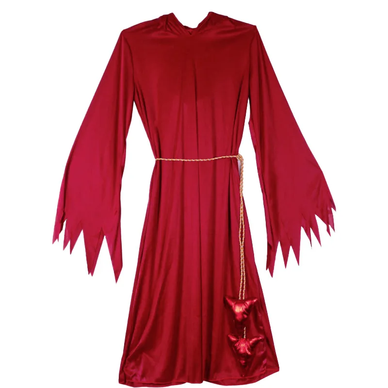 Halloween Costume Red Devil Demon Grim Reaper Death Gothic Hood Robe Dress Horror Satan Outfit Carnival for Men Women Adult