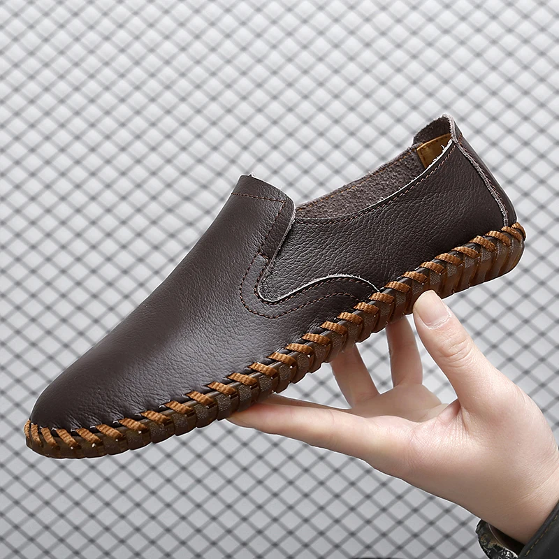 Casual Leather Shoes For Men New British Style Men's Good Quality Casual Leather Business Shoes Slip On Loafers Large Size 47
