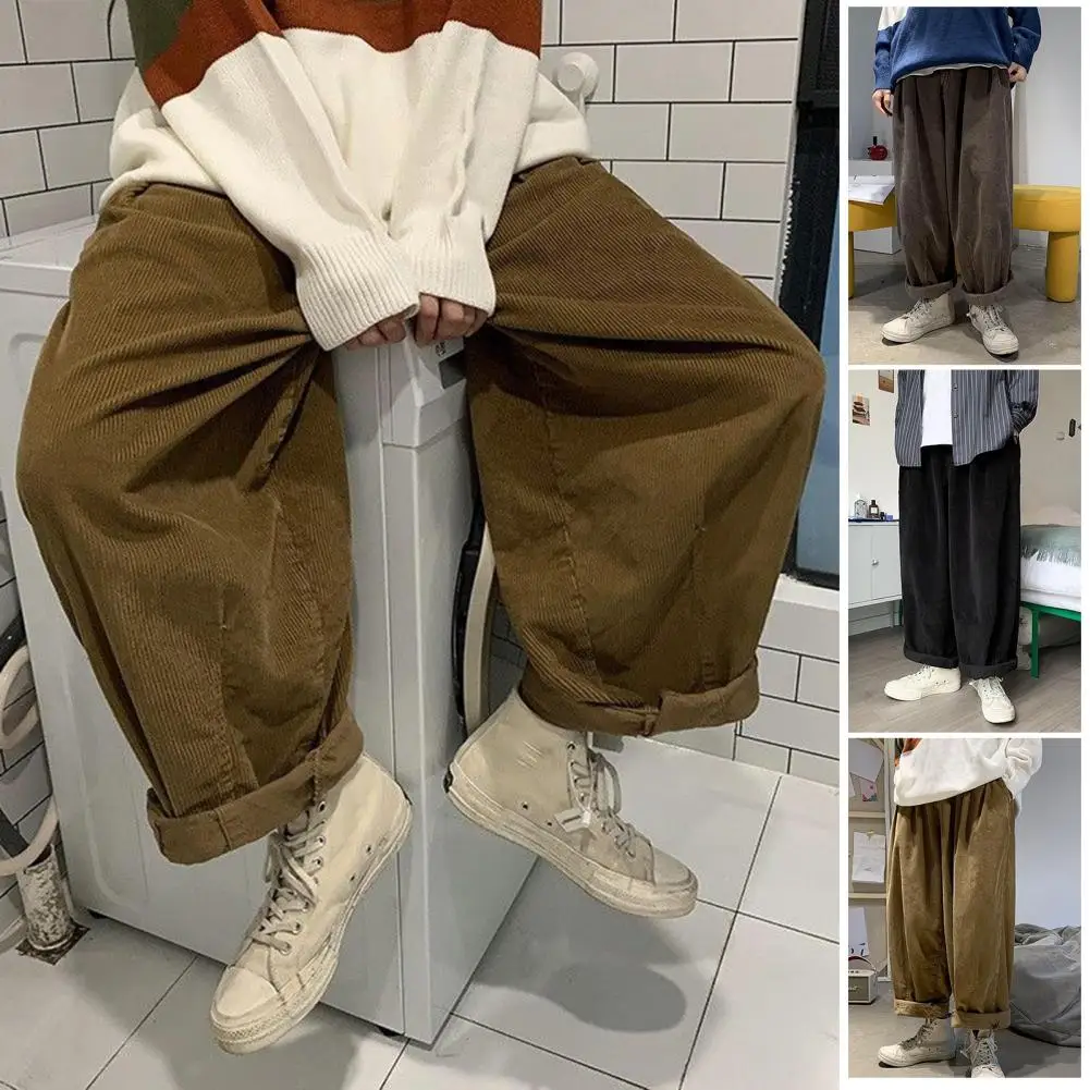 

Casual Men Pants Super Soft Corduroy Pants Draping Relaxed Fit Pockets Corduroy Pants Korean Style
