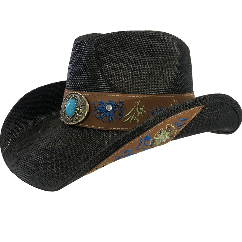 Chapeaux de paille de Style occidental pour hommes et femmes, chapeau de soleil de plage d'été, Vintage bord bouclé, chapeau de Jazz de Cowgirl Sombrero Hombre  200000297