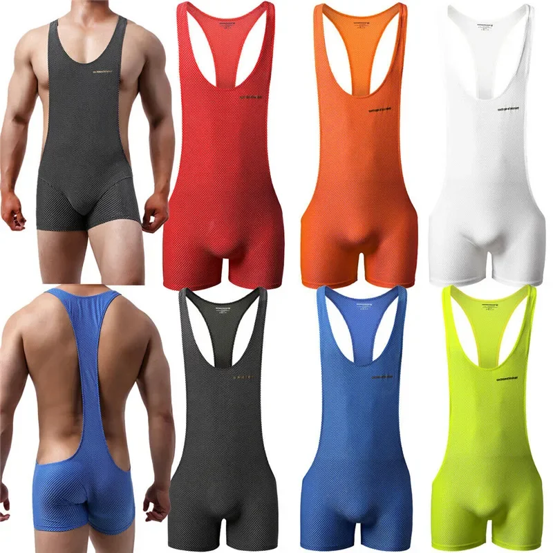 Men Undershirt Bugle Pouch Boxers Underwear Wrestling Singlet Fitness Sexy Men Bodysuit One-Piece Jumpsuit Leotard Tank Tops men underwear