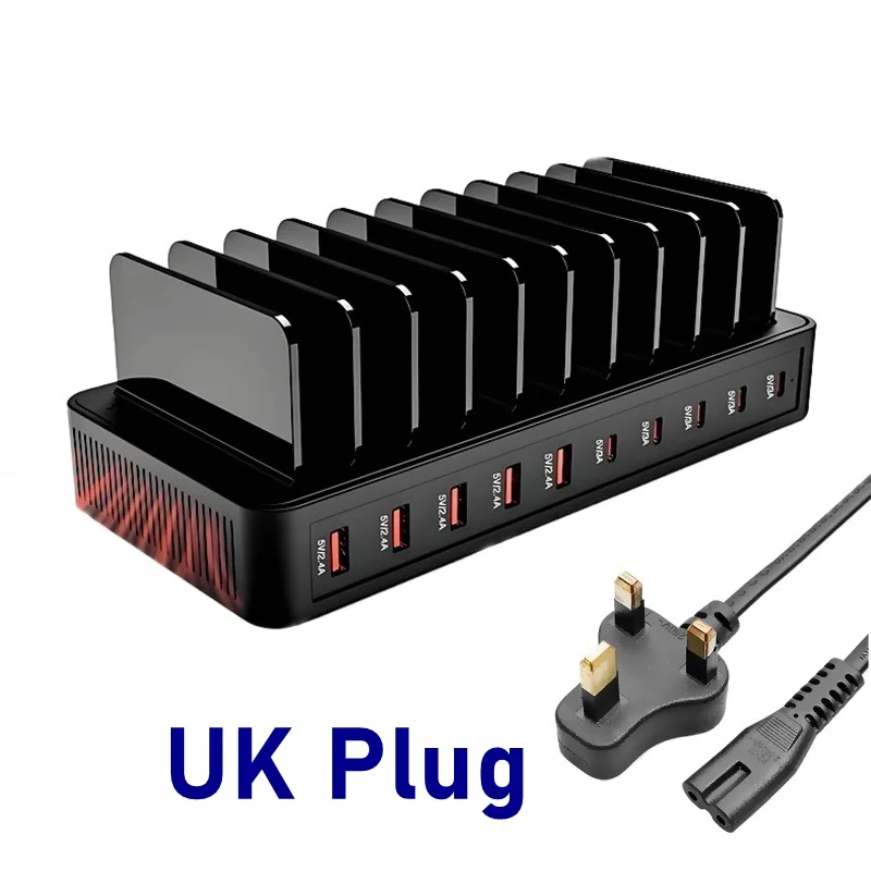 High-Powered 100W Multi-Port Charger with Stand: Supports 10 Devices Simultaneously