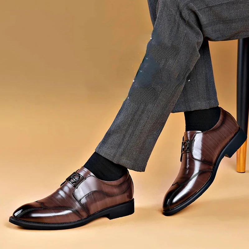 Men Casual Shoes Fashion Brand Classic Casual Men Pu Leather Shoes Black Formal Wedding Business Big Size 38-48