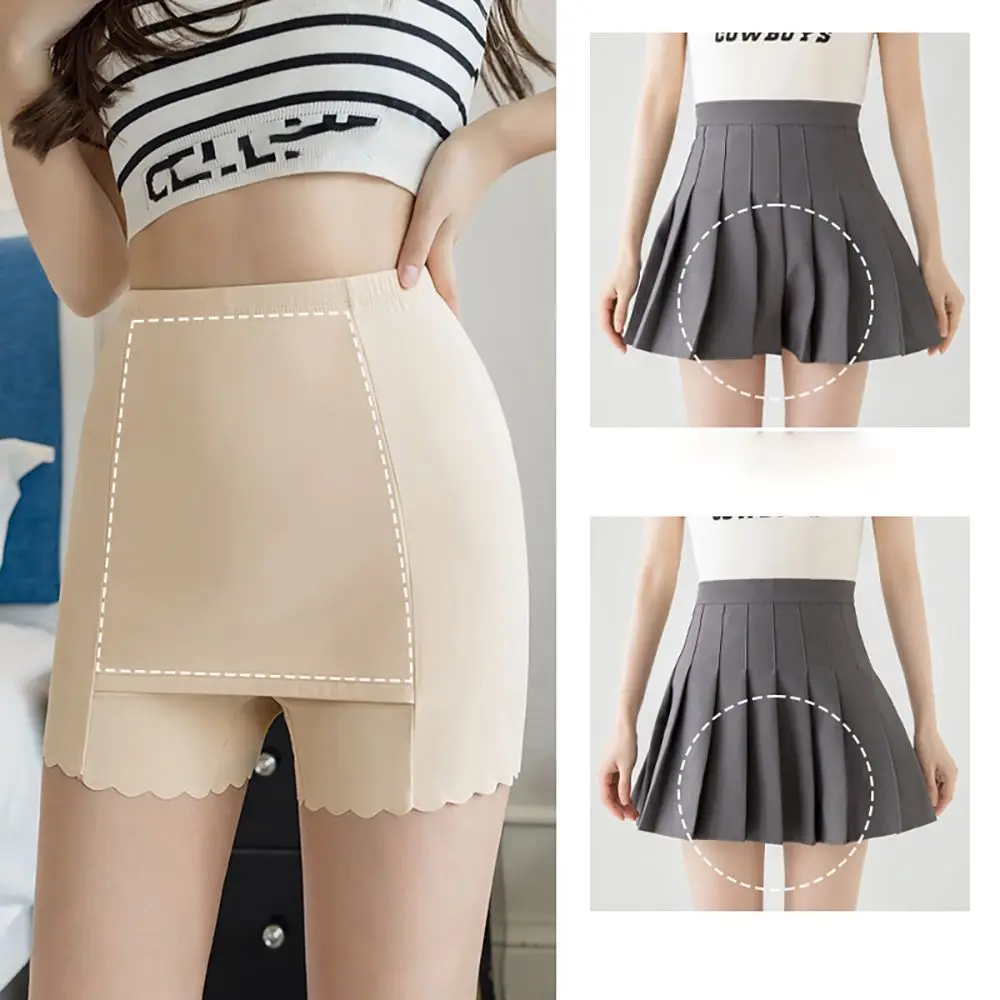 Korean Ice Silk Flower Double Layer High Waist For Woman Cotton Crotch Women Briefs Safety Short Pants Intimates Stretch Shorts