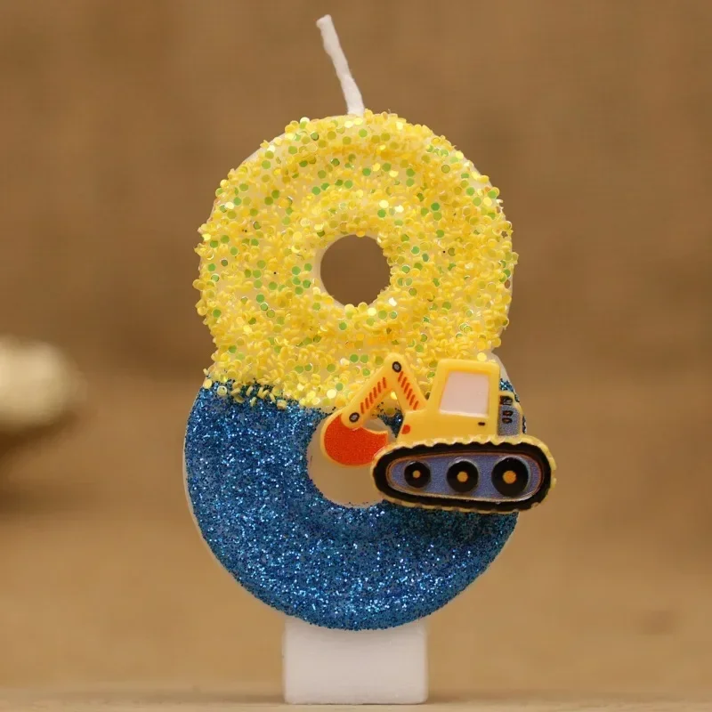Cute Creative Engineering Car Excavator Numbered Birthday Candles Fashion Gift Decoration for Kids' Birthday Celebration