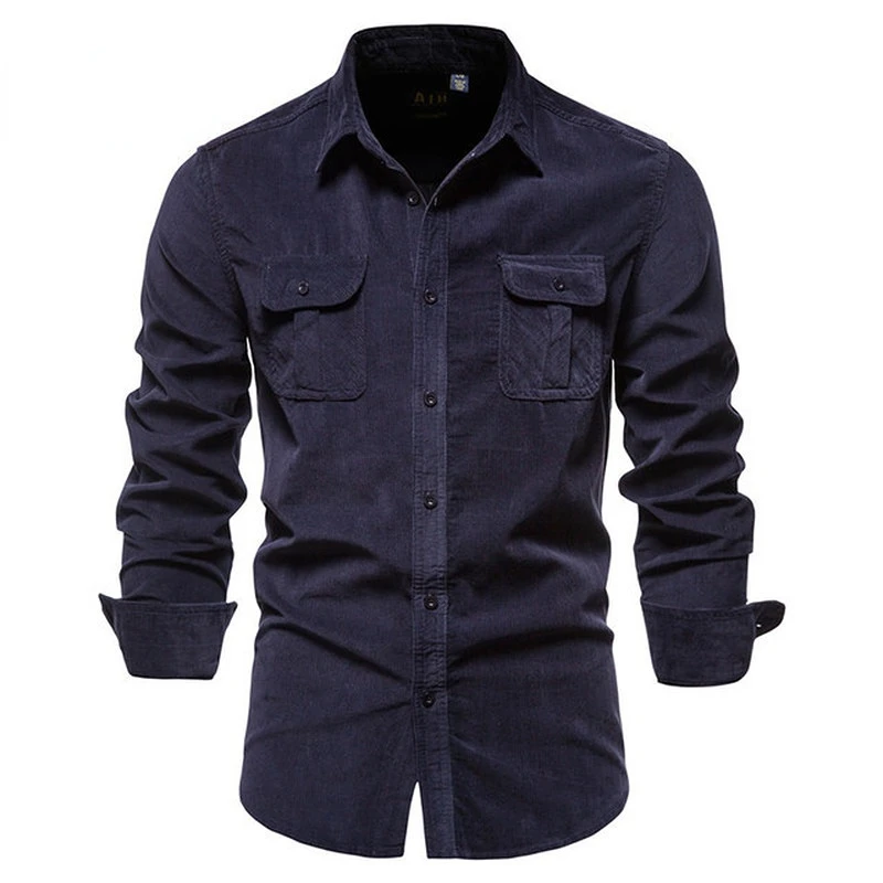 

Spring Cotton Military Tactical Shirts Men's Corduroy Brand Solid Color Casual Fashion Long Sleeve Shirts Chemise Homme