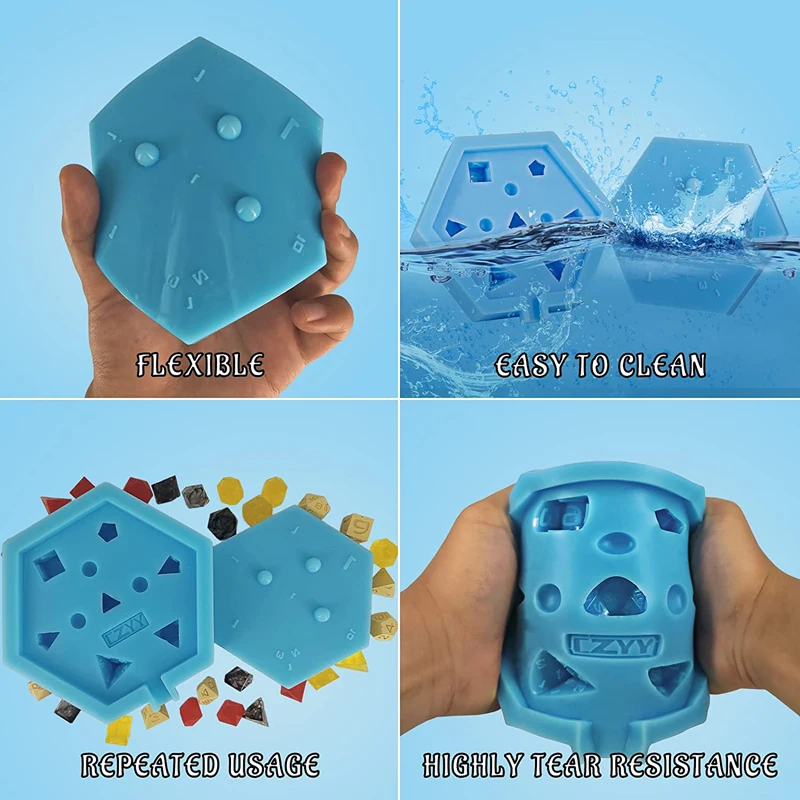 DND Dice Mold Silicone 7 Standard Polyhedral Sharp Edge Dice Slab Mould for D&D, Tabletop RPG 3