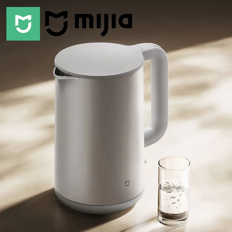 غلايات كهربائية XIAOMI MIJIA S1، جدار مزدوج، 1800 وات، 4 أمان، درجة الطعام 316L ستانلس، غلاية مياه 1.7 لتر، إصدار CN مع محول