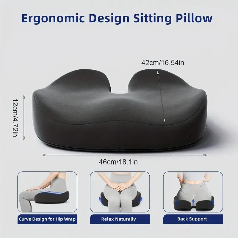 Ergonomic Memory Foam Seat Cushion for Office Chairs - Heavy-Duty Chair Pad with Removable Cover, Ideal for Lower Back