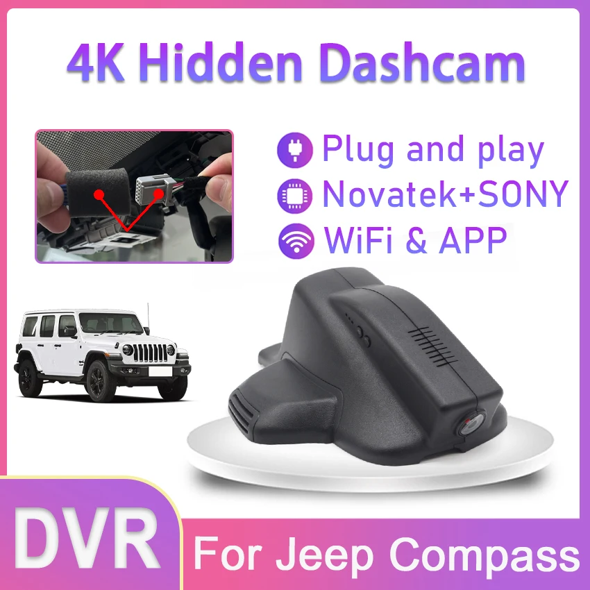 

New! Plug and play Car DVR WIFI 4K 2160P Driving Video Recorder Dash Cam Camera Original For Jeep Compass 2020 2021 2022 DashCam