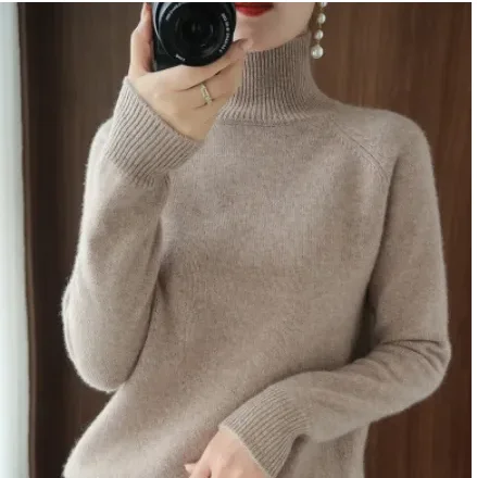 

Women Turtleneck Cashmere Wool Sweater Autumn Winter Sloid Color Knitted Jumper Female Casual Basic Bottoming Pullover Sweater