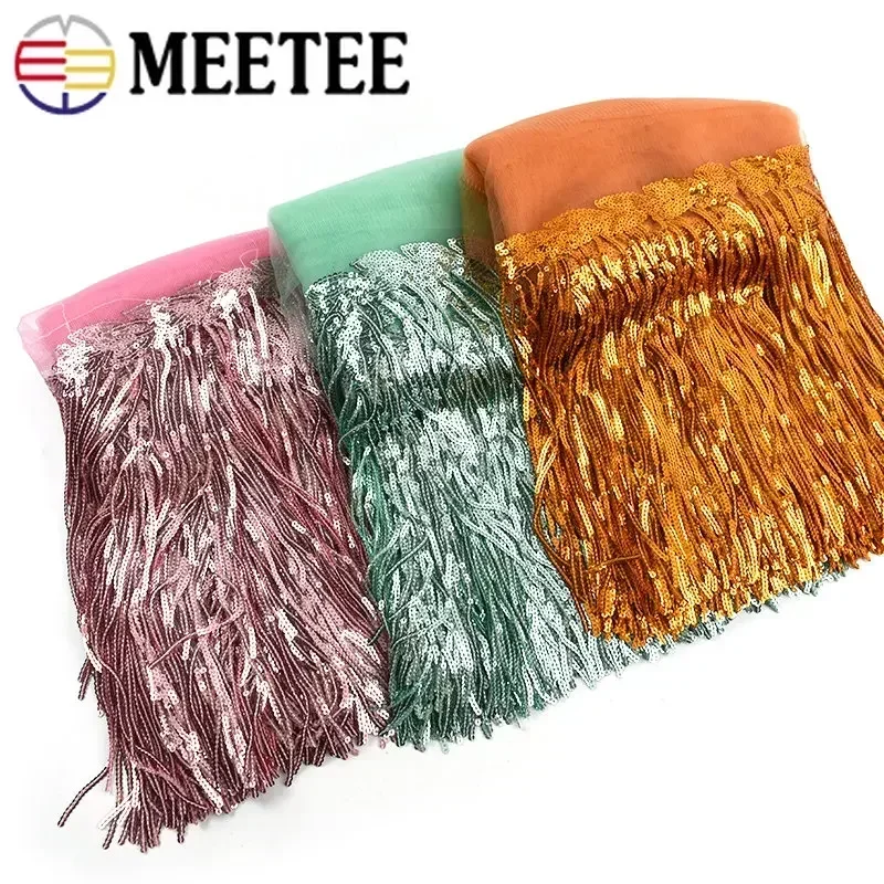 1/2/4Yard Meetee 20cm 스팽글 술 레이스 트림 반짝이 프린지 리본 DIY 수제 댄스 공연 의류 장식 재료