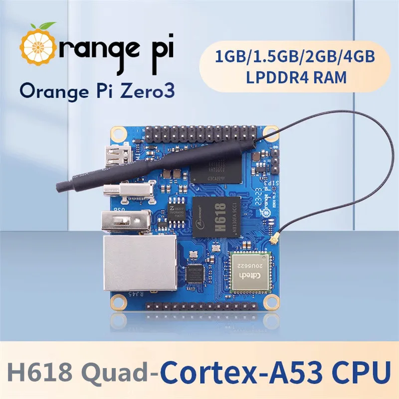 

Orange Pi Zero3 1G/1.5G/2G/4G RAM Allwinner H618 64-bit USB2.0 Dual Band WiFi5+BT 5.0 Gigabit LAN Port Mini PC Open Source Board