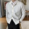 2023 Spring Autumn New Cotton Knitted Cardigan Slim Long Sleeve Button Korean Men's Fashion Lapel Sweater Simple Casual Coat 1