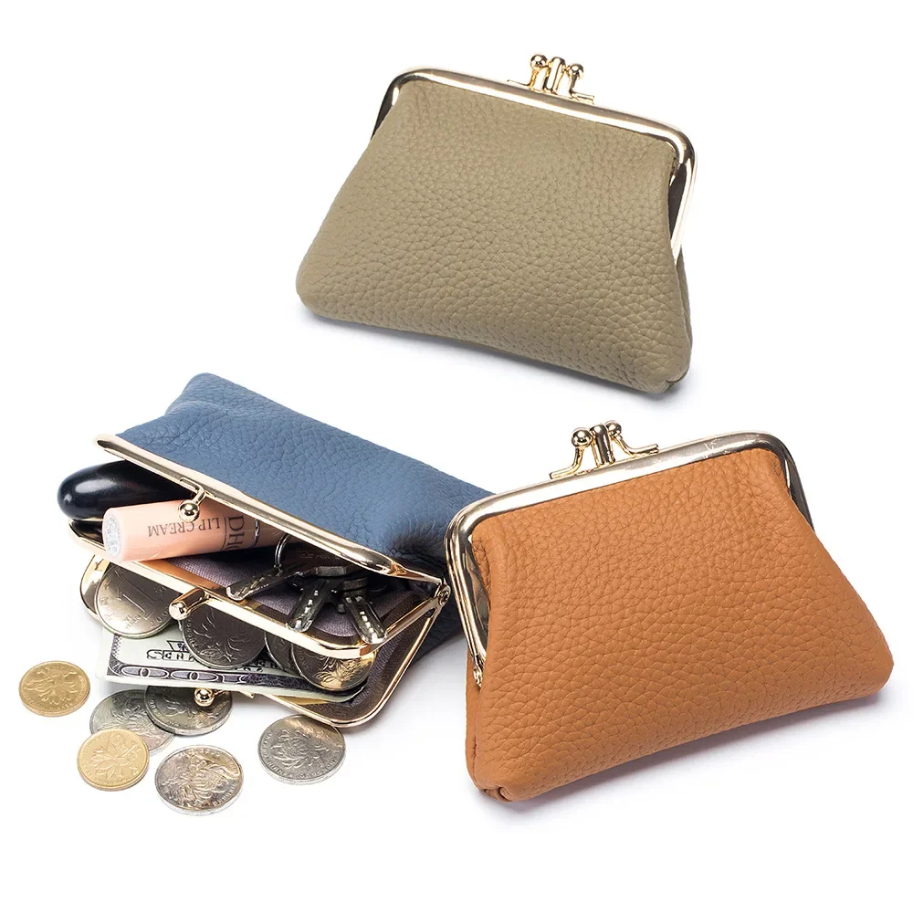 Classics Leather Personalized Double Coin Purse for Women Genuine Leather Coin Purse with Twist Clasp Luxury Small Change Wallet