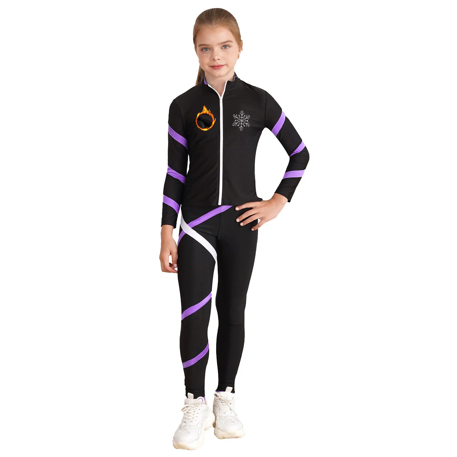 Kinder Mädchen Gymnastik Eiskunstlauf Sportanzug Lange Ärmel Reißverschlussjacke mit Weste Leggings Workout Yoga Fitness Trainingsanzug – Detail 27