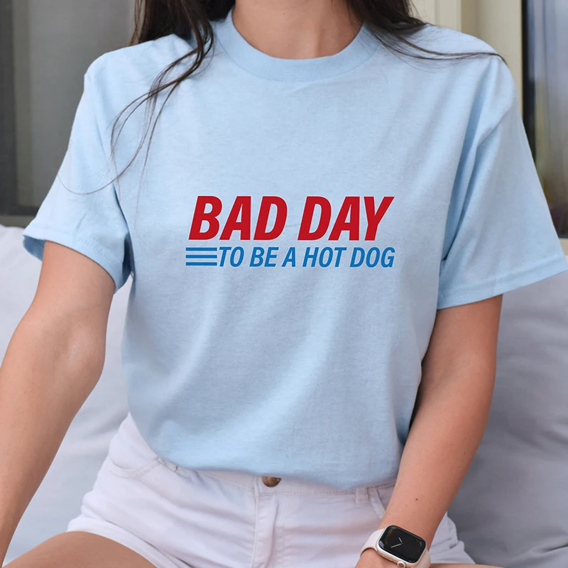 

Футболка женская с графическим принтом «Bad Day To Be Hot Dog», модная повседневная свободная хлопковая тенниска с коротким рукавом, Y2k, на лето