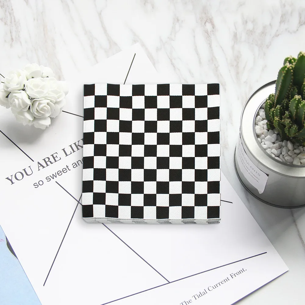 Paper Napkins 20pcs/pac Fashion Black White Checkered Printed Napkin Papers Minimalist Chessboard Patterned Coffee Shop Cloth