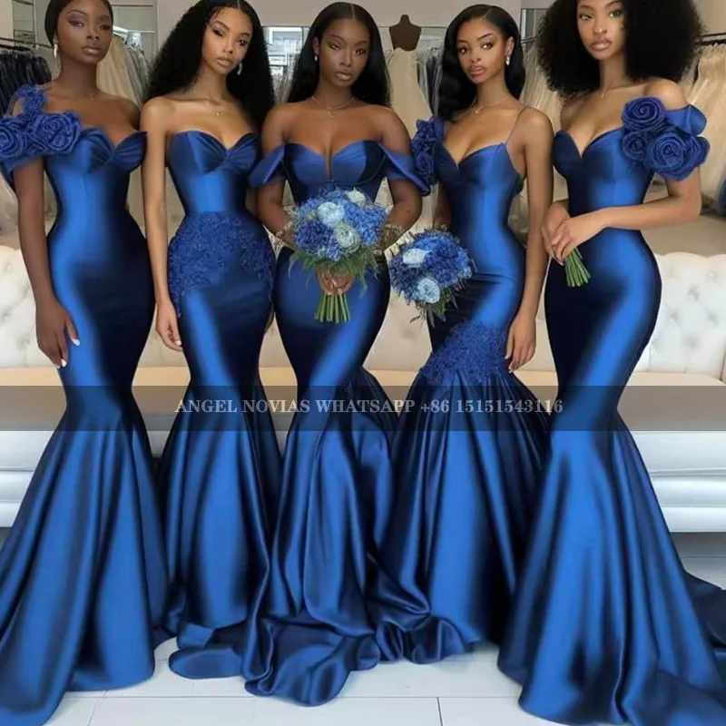 Luxury Mermaid Blue Bridesmaid Dresses Off the Shoulder Maid Of Honor Evening Prom Party Dress robes invit&eacute;e mariage