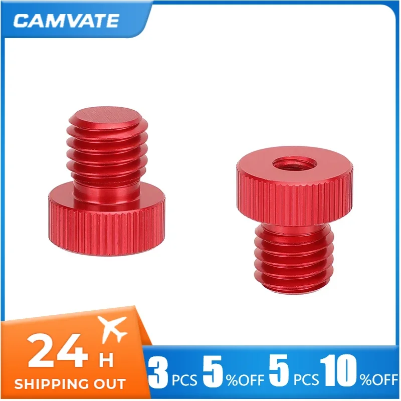 CAMVATE 15mm Rod Cap Plug Extension Connectors Red /Black M12 Male to 1/4"-20 Female Screw Adapter For 15mm Rail Support System