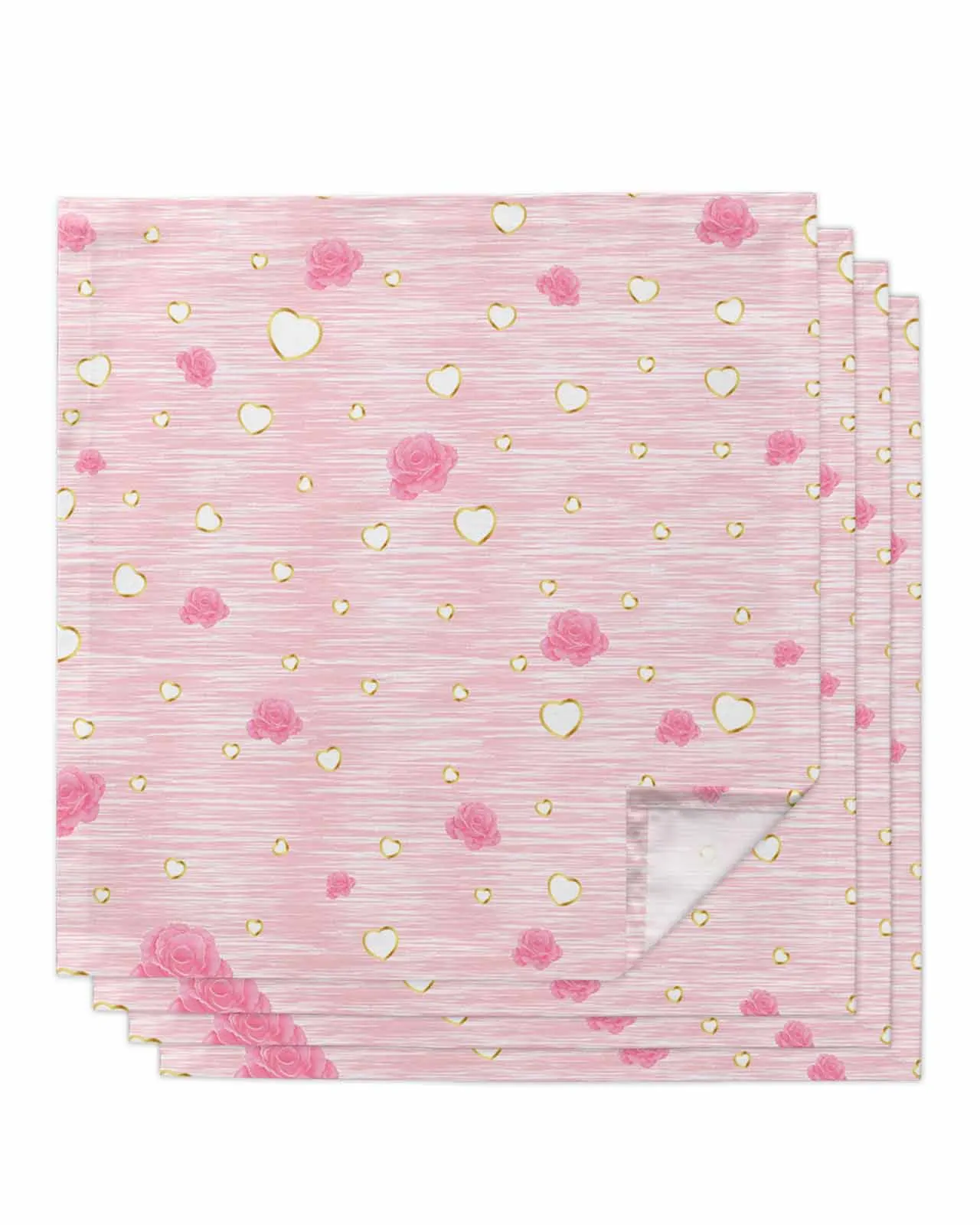 

4pcs Valentine'S Day Love Rose Texture Pink Table Napkins Cloth Set Kitchen Dinner Tea Towels Table Mat Wedding Decor Napkins