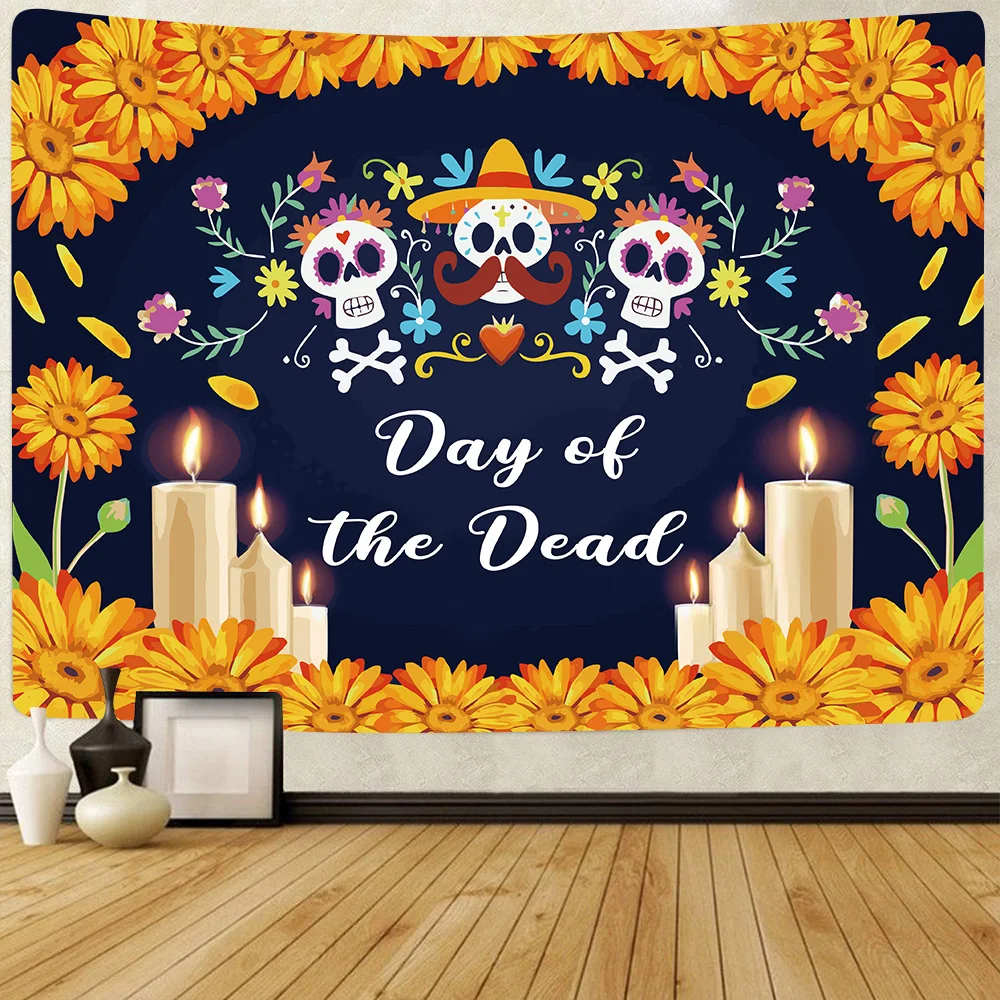 Home Decor UV Tapestry Day of the Dead Mexican Carnival Sugar Skull Wall Hanging Living Room,tapestry decorations